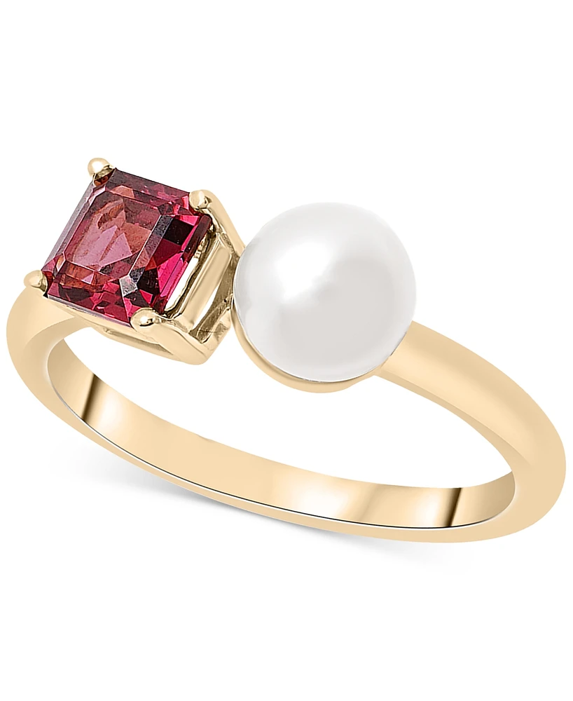 Audrey by Aurate Cultured Freshwater Pearl (5mm) & Rhodolite (5/8 ct. t.w.) Two Stone Ring Gold Vermeil, Exclusively at Macy's