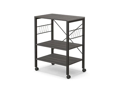 3-Tier Kitchen Baker's Rack with Microwave Shelf, Storage Hooks, and Utility Cart