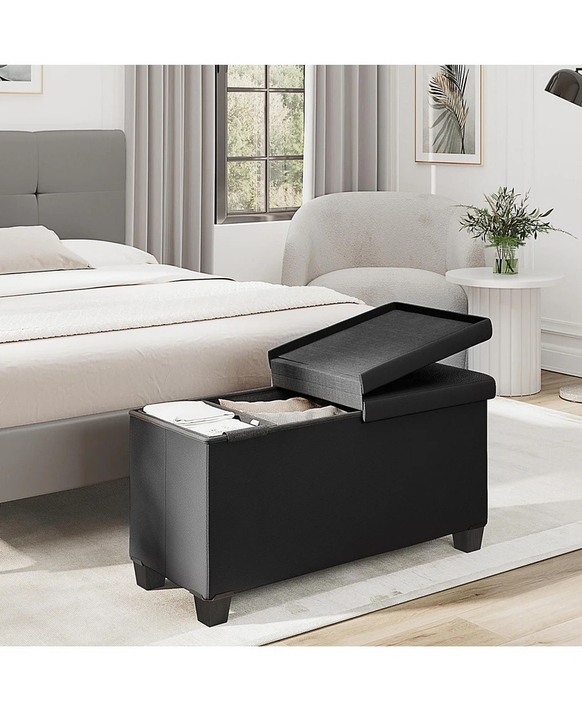 Nestl 30 Inch Ottoman Storage Bench with Bins - Leatherette or Fabric Finish