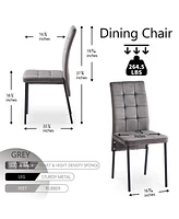Streamdale Furniture Grey Velvet High Back Nordic Dining Chair Modern Fabric Chair with Black Legs, Set Of 4