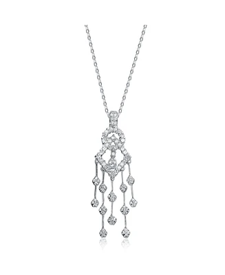 Sterling Silver White Gold Plated with Cubic Zirconia Dream Catcher Necklace