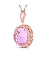 Sterling Silver 18K Rose Plated Cubic Zirconia Round Pink Pendant