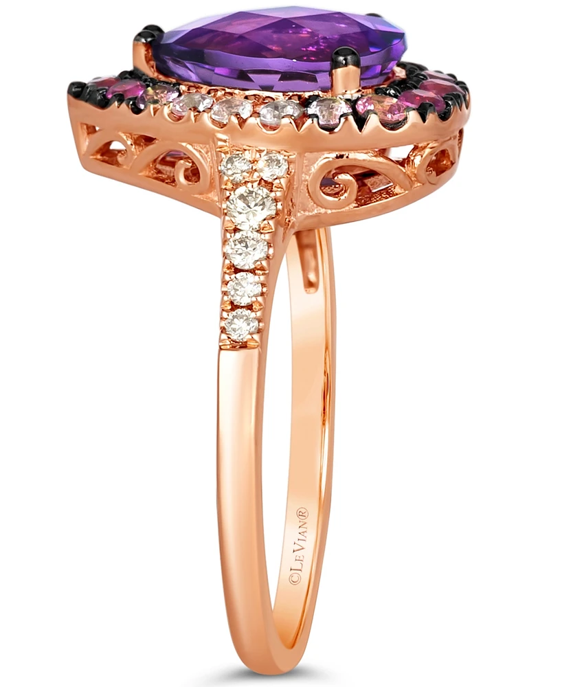Le Vian Multi-Gemstone (2-1/5 ct. t.w.) & Nude Diamond (1/6 ct. t.w.) Pear Halo Ring in 14k Rose Gold