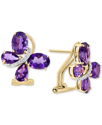 Effy Amethyst (3-7/8 ct. t.w.) & Diamond (1/20 ct. t.w.) Butterfly Statement Earrings in 14k Gold