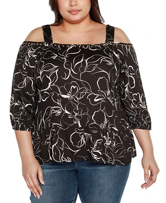 Belldini Black Label Plus Embellished Cold Shoulder Top