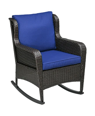 Outsunny Wicker Rocking Chair, Outdoor Rocker w/ Cushions