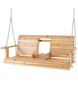 Sugift 5 Feet Porch Swing Chair with Adjustable Chains and Foldable Cup Holders