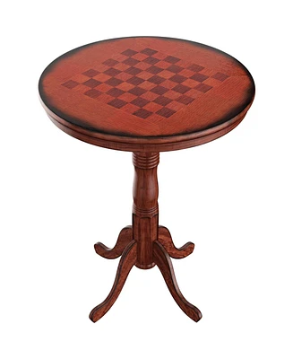 42 Inch Wooden Round Pub Pedestal Side Table with Chessboard