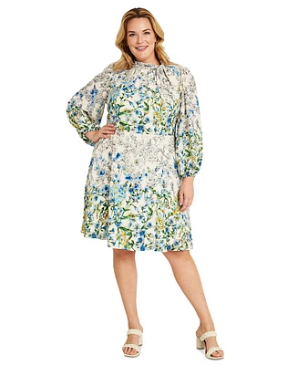 Maggy London Plus Size Floral-Print Tie-Neck Dress