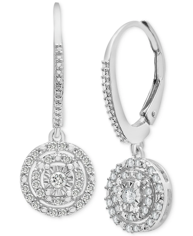 Diamond Circle Leverback Drop Earrings (1/4 ct. tw) in Sterling Silver, Created for Macy's