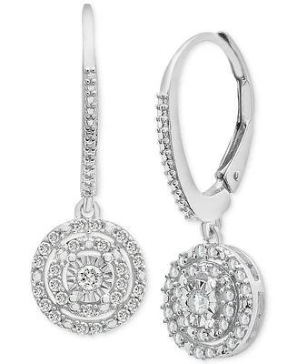 Diamond Circle Leverback Drop Earrings (1/4 ct. tw) in Sterling Silver, Created for Macy's