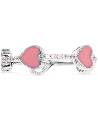 Cubic Zirconia & Pink Enamel Heart Eternity Band in Sterling Silver