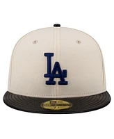 New Era Men's Cream Los Angeles Dodgers Game Night Leather Visor 59fifty Fitted Hat