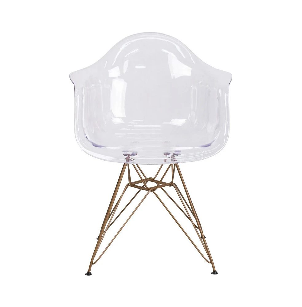 Transparent Side Chair With Arms And Gold Base