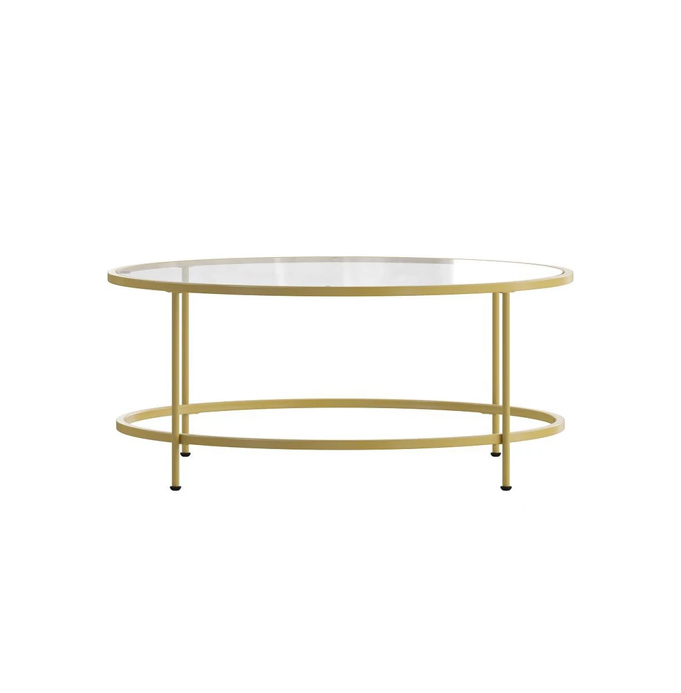 Newbury Glass Coffee Table With Round Matte Frame And Vertical Legs