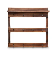 Rustic Mug Rack Wall Mounted With Shelf - Coffee Cup Hangers - Built In Shelf For Coffee Or Sugar, Wooden Coffee Mug Organizer