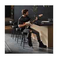Set of 2 Swivel Bar Stools with Cushioned Backs and Faux Leather Upholstery