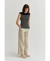 Crescent Women's Blake Sleeveless Power Shoulder Stripe Top