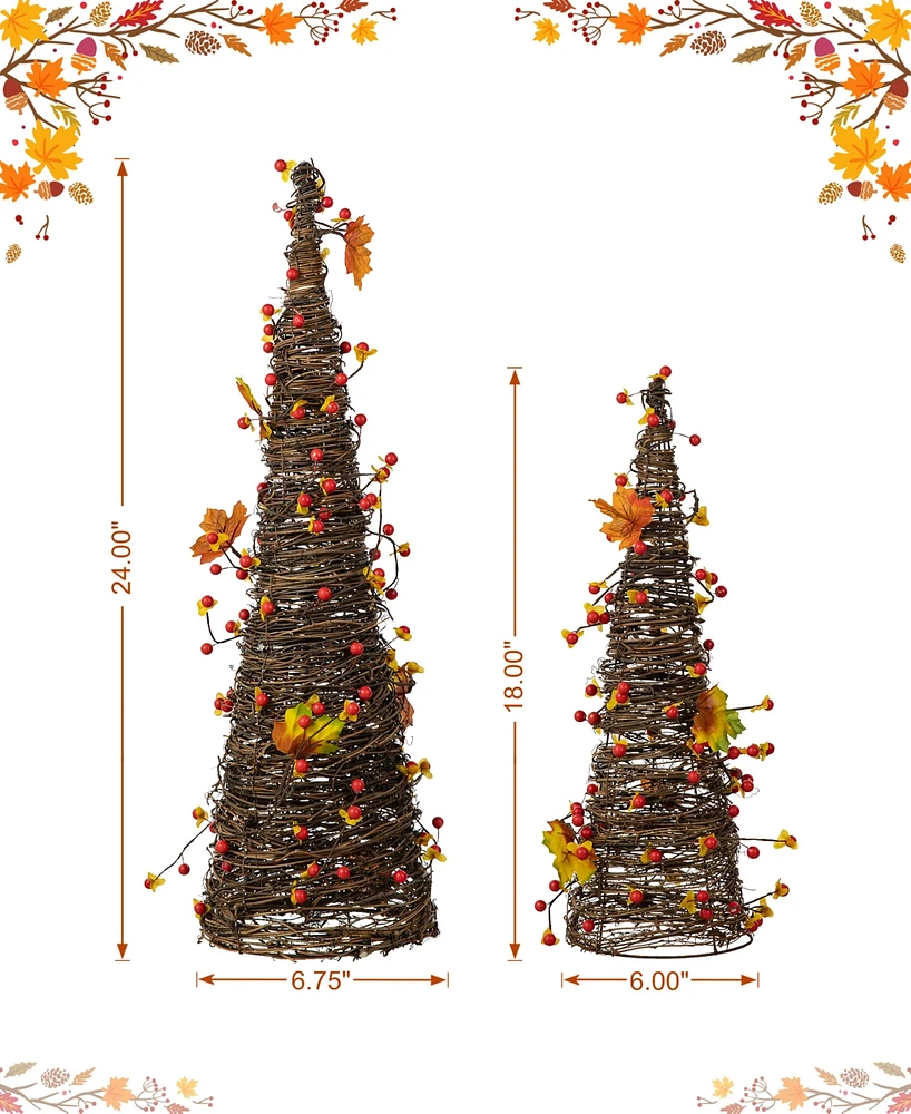 Glitzhome 24"H Set of 2 Fall Rattan Berries and Maple Leaves Table Tree