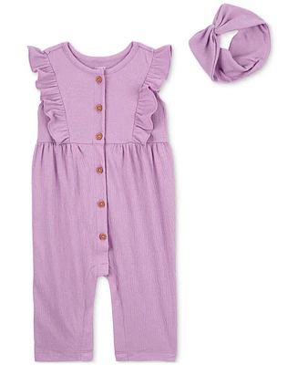 Carter's Baby Girls Soft Crinkle Jumpsuit & Headwrap, 2 Piece Set