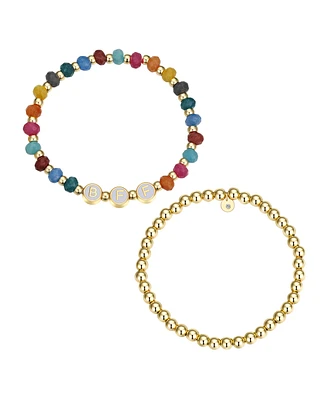 Unwritten Multi Color Quartz Bff Stone and Beaded Stretch Bracelet Set