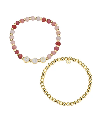 Unwritten Multi Pink Quartz Tia Stone and Beaded Stretch Bracelet Set