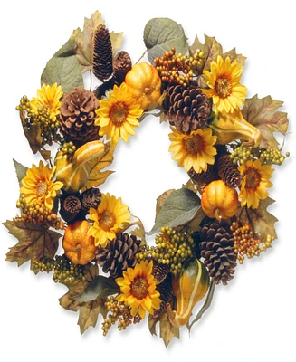National Tree Company 22" Artificial Autumn Wreath, Decorated with Pumpkins, Gourds, Pinecones, Sunflowers, Berry Clusters, Assorted Leaves, Autumn Co