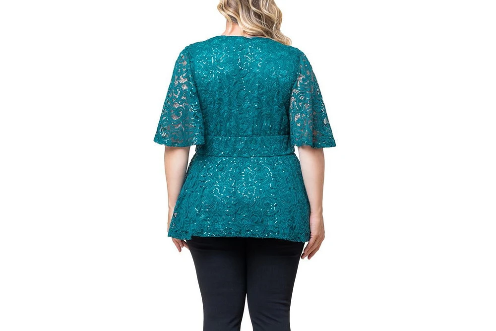 Kiyonna Women's Plus Stardust Sequin Lace Top