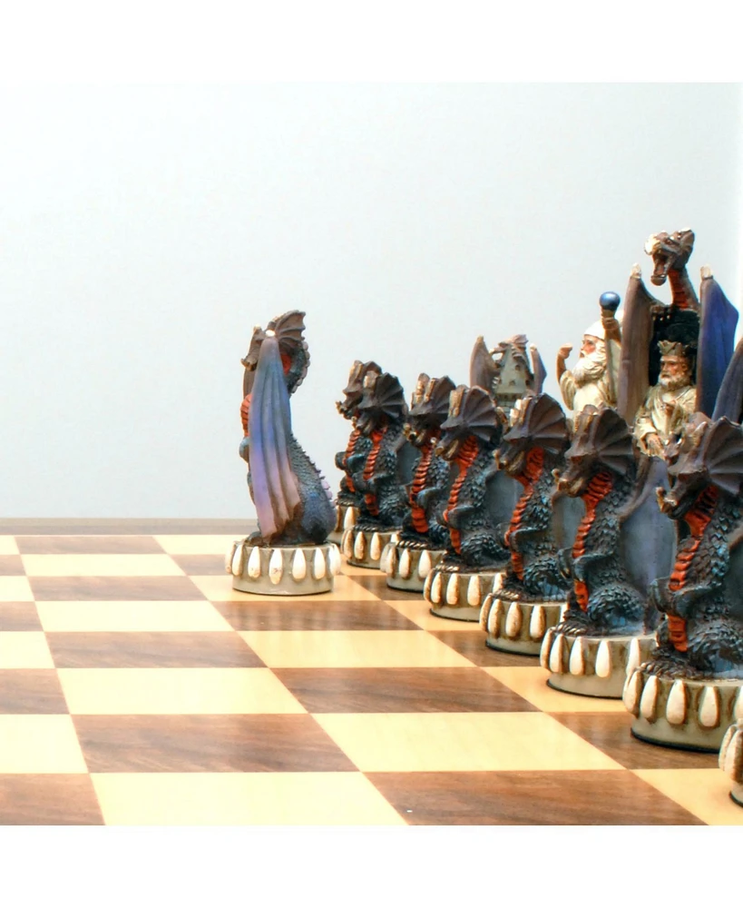 We Games Handpainted Dragon Chess Set, Walnut Root Board 21 in, 4.5 in King
