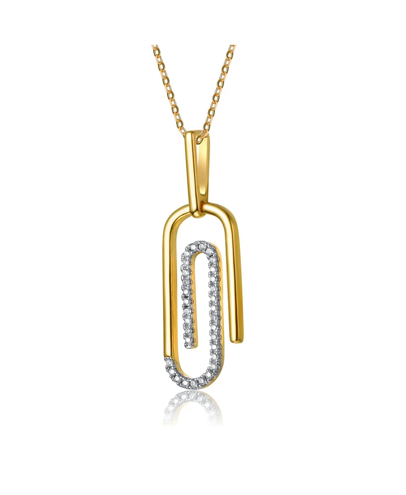 14k Yellow Gold Plated with Cubic Zirconia Paperclip Spiral Pendant Necklace