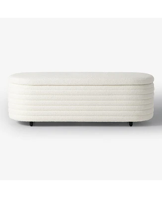 WestinTrends 54" Wide Mid-Century Modern Upholstered Teddy Sherpa Tufted Oval Storage Ottoman Bench