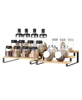 Set of 2 Wicker Spice Racks, 3-Tier Stackable and Expandable Cabinet Organizers