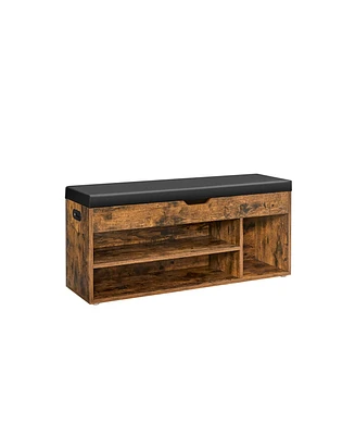 Storage Bench with Cushion Seat and 3 Open Compartments for Entryway or Bedroom