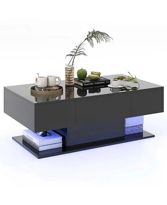 Led Coffee Table with 2 Drawers 20-Color Dimmable Led Lights & Remote Control