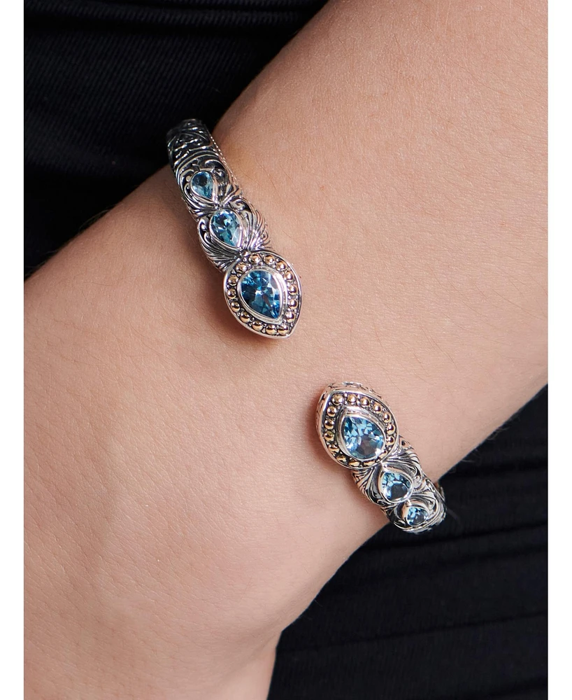 Devata Swiss Blue Topaz, Peridot, Citrine & Bali Ubud Cuff Bracelet in Sterling Silver and 18K Gold