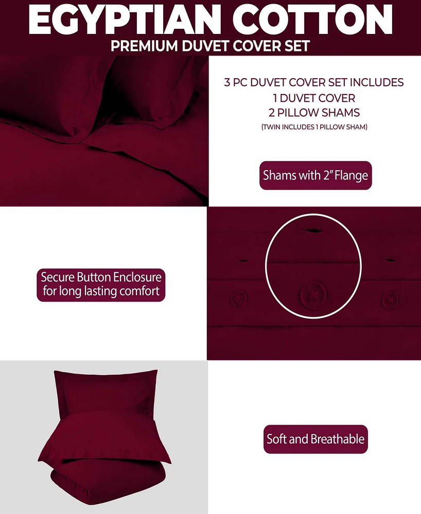 Superior Egyptian Cotton 400 Thread Count Solid Luxury Duvet Cover Set, King/California King