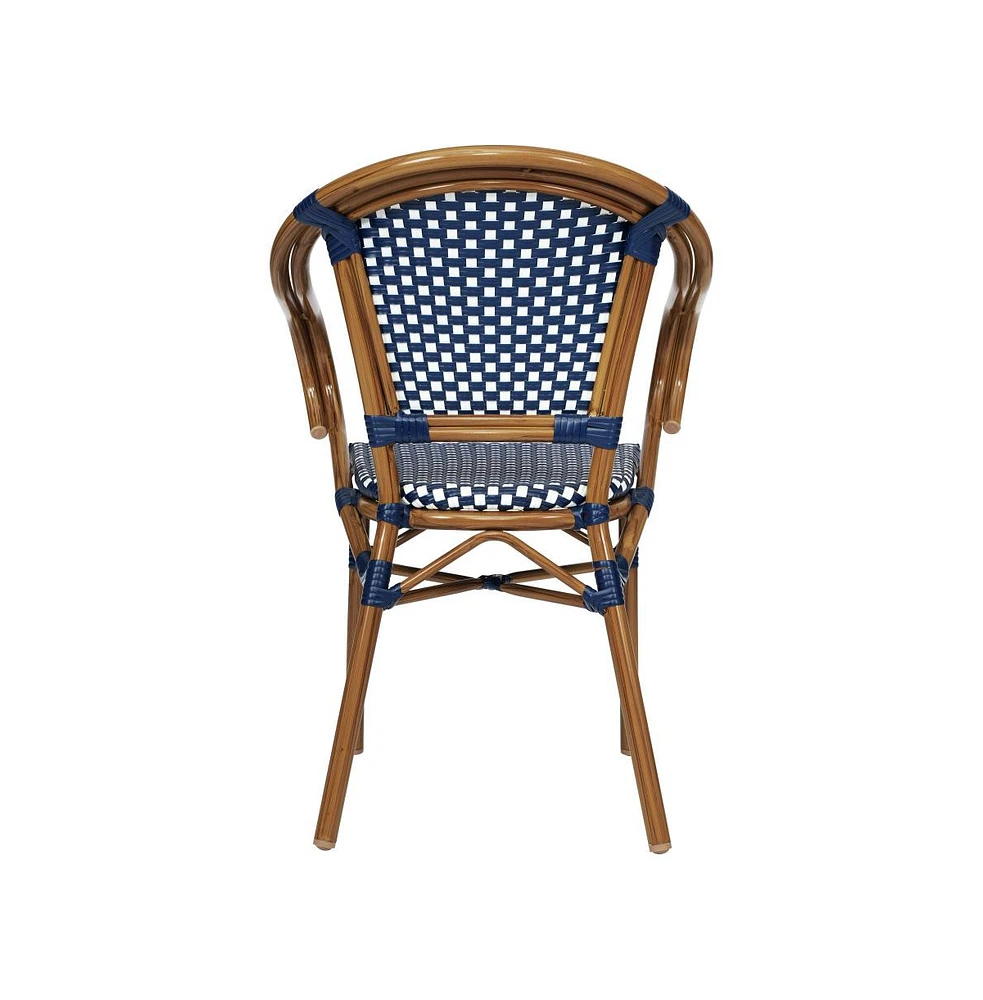 Merrick Lane Sacha Set Of Two Stacking Thonet Bistro Style Chair With Arms, Pe Rattan Seat, And Bamboo Metal Frame For Indoor/Outdoor Use