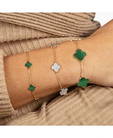The Lovery Large Malachite Clover Bracelet 14K Gold
