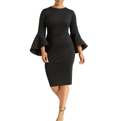 Eloquii Women's Flare Sleeve Scuba Dress