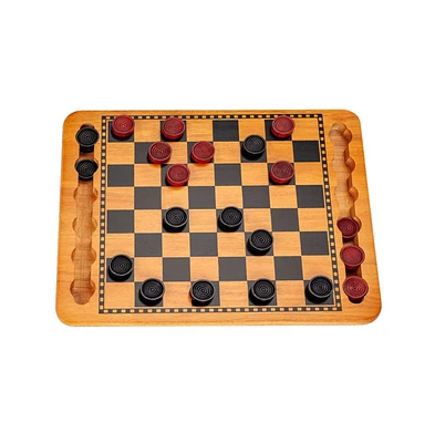 We Games 14 in. Red and Black Solid Wood Checkers Set, Grooves in Board