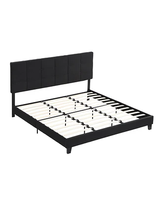 King Size Upholstered Platform Bed Frame in Black