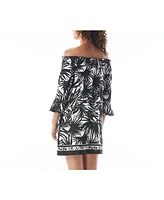 Beach House Style Palm Print Kelsea Smocked Off the Shoulder Dress