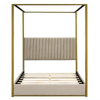 Queen Size Upholstery Canopy Platform Bed With Headboard and Metal Frame