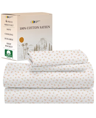 Stripe Sheets Queen Set, Soft 100% Cotton Sateen, 4 Pc Deep Pocket & Pillowcase Set - Classic