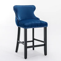 Contemporary Velvet Upholstered Wing-Back Barstools With Button Tufted