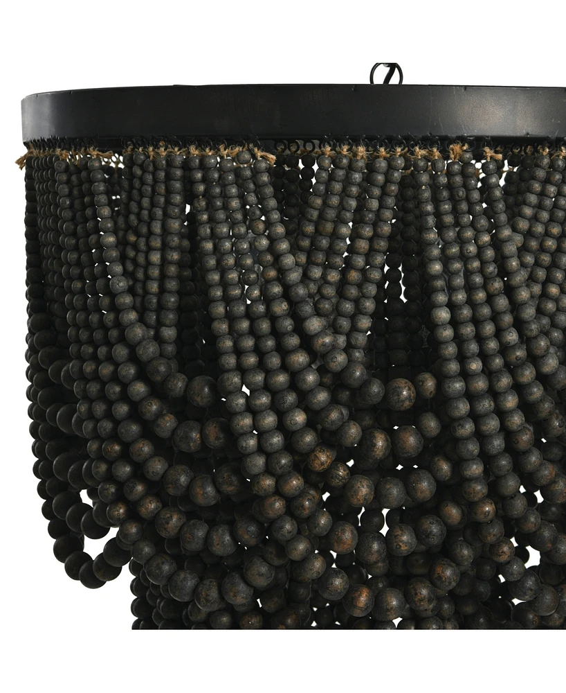 Storied Home 2-Tier Draped Wood Bead Chandelier Black