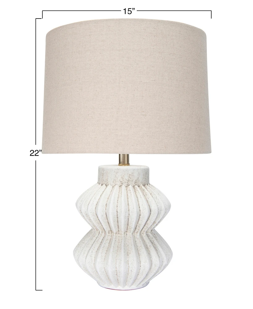Storied Home Fluted Terra-cotta Table Lamp with Linen Shade Distressed White