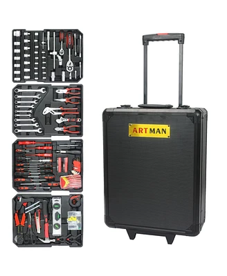Hand Tool Box With 4 Layers Of Toolset And Wheels