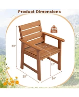 2 Pcs Patio Hardwood Chair Wood Dining Armchairs Breathable Slatted Seat Garden