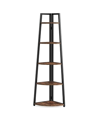 Tribesigns 70 inch Tall Corner Shelf, 5 Tier Rustic Corner Bookshelf, Industrial Corner Ladder Shelf, Plant Stand for Living Room, Kitchen, Home Offic
